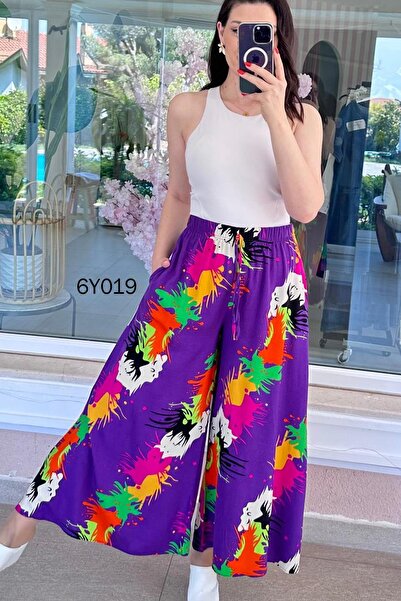 İnce Topuk Pocketed Casual Viscose Pants 6Y019