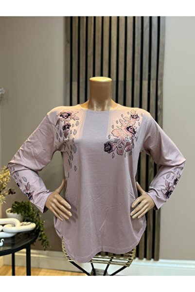 AKMAVİ Women's Middle Age and Above Round Viscose Elegant Floral Pattern Moth...