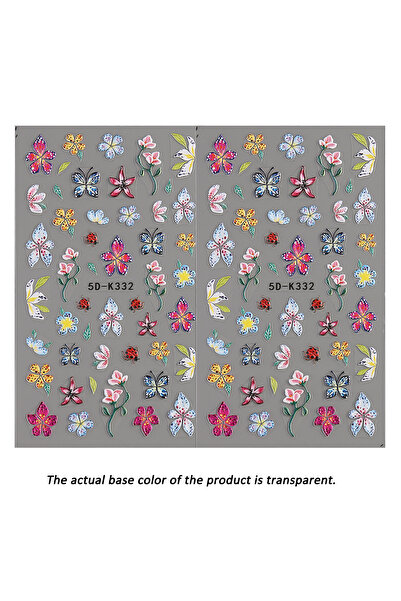 Choice 5D-K332 Embossed Floral Nail Art Stickers - Self-Adhesive Colorful Lil...