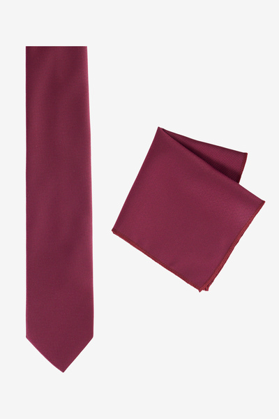 ALTINYILDIZ CLASSICS Men's Burgundy Silk Fabric Tie and Handkerchief Set