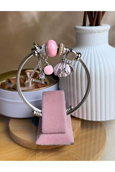 ANKA JEWELLRY Pink Shell and Charmli Silver Steel Women's Bracelet