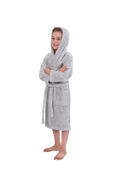 KÜBRAHOME'S Nurpak Velvet Children's Hooded Bathrobe Gray (7-8 Years)