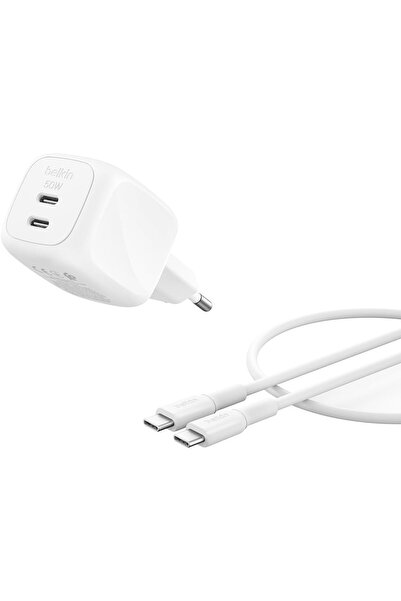 Belkin SmartProtect 2 Portlu USB-C Şarj Cihazı 50 W, Çift Portlu GaN Şarj Cih...