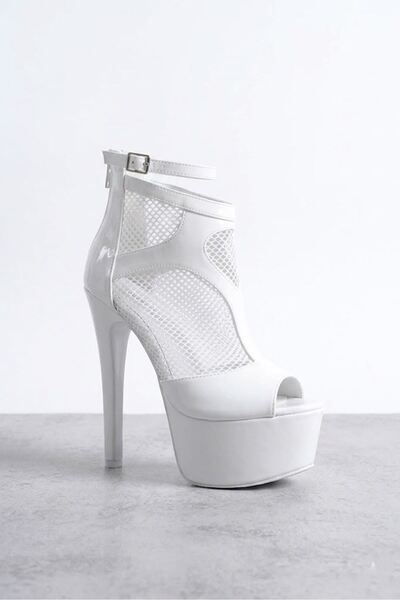 Tarz Topuklar Leomi White Leather High Heeled Women's Shoes with Back Zipper