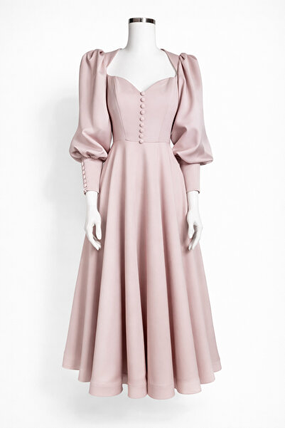 DANIELITE COUTURE Rochie midi roz pudrat cu maneci bufante