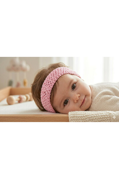 Deniz Party Store Pembe Örgü Lastikli Bebek Saç bandı Bandana 1 Adet