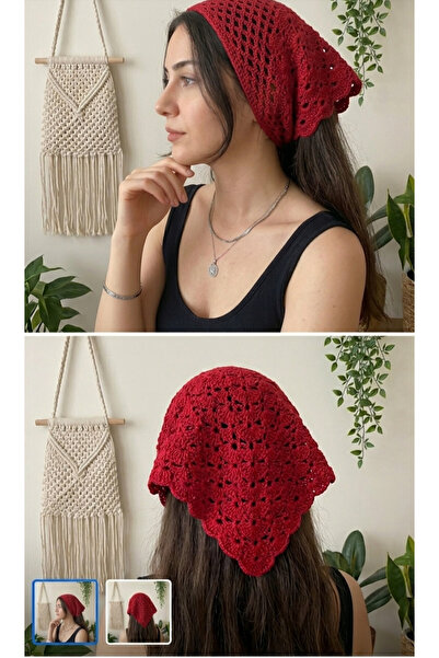 Alfa famouss Kadın Beyaz Sarı çiçekli File Model Bandana, Örgü Bandana