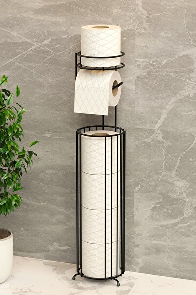 zabata Yedekli Tuvalet Kağıdı Düzenleyici Ayaklı Siyah Metal Sepetli Wc Stand...