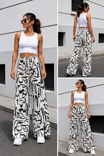 ECK MODA Women's New Season Elastic Waist Loose Fit Linen Trousers