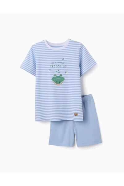 Ziddy Cotton Pyjamas With Crocodile Glow In The Dark Print For Boys White Blue
