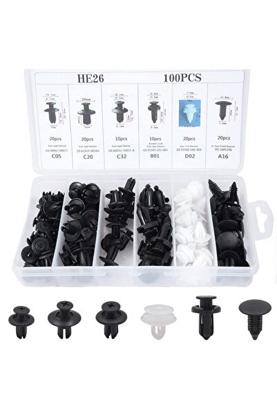 Busstier 100 Adet, 6 Boyutlu Oto Fastener Klips Seti: Tampon, Kapı ve Pervaz ...