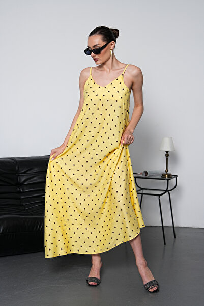 NAVY Strappy Polka Dot Backless Long Dress