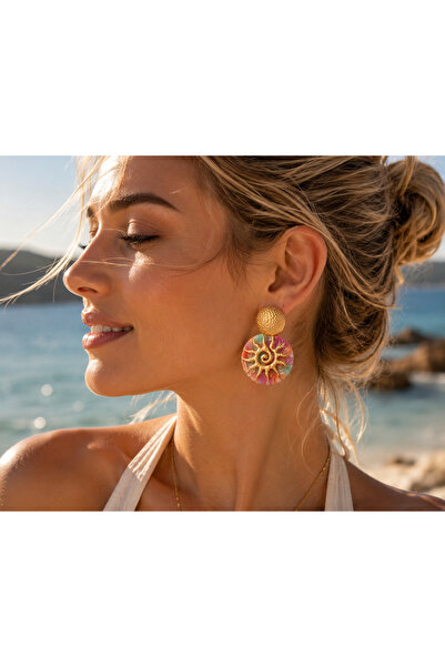 POYASE Women's Sun Figured Gold Earrings Marble Patterned Vintage Retro Dangl...