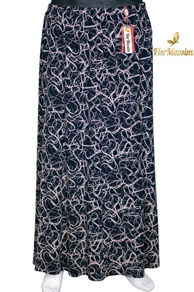HESNA Women's Ecem Battal Size 8 Piece Elastic Navy Blue Skirt D64