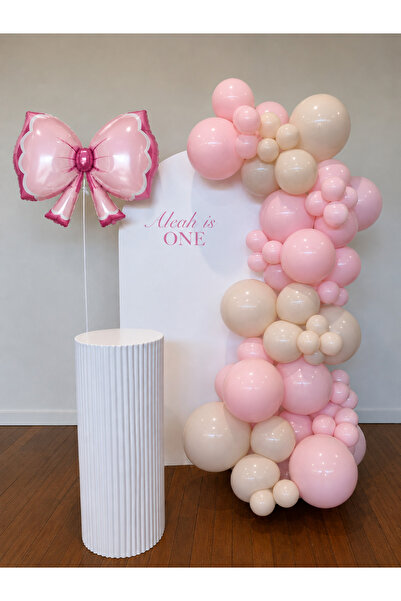 MERİ PARTİ Pink Bow Balloon Set Baby Shower 1 Year Birthday Girl's Birthday B...