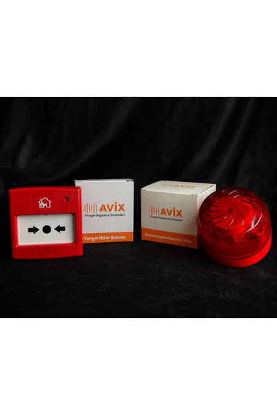Avix Yangın Alarm Seti Konvansiyonel Flaşörlü Siren + Yangın İhbar Butonu