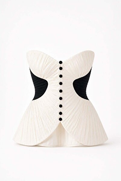 HAZELANNA Black Buttoned Corset Blouse
