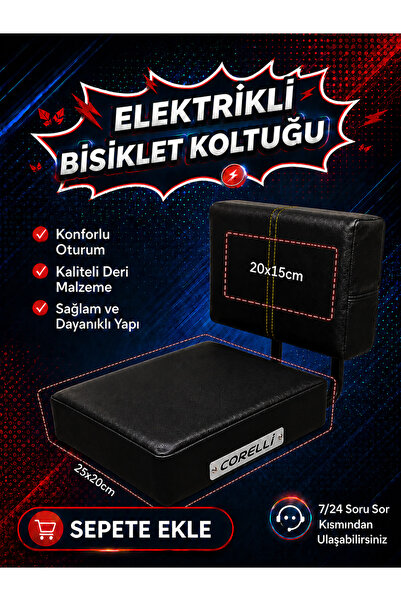 Corelli Elektrikli Bisiklet Arka Deri Koltuk, Elektrikli Bisiklet Deri Koltuk, Motosiklet Deri Koltuk, Arka Sele Çocuk Deri Koltuk Seti