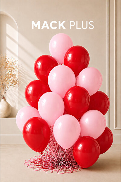 MACK PLUS 10’lu Macaron Pembe & Kırmızı Premium Balon Seti – Helyum Uyumlu ve...