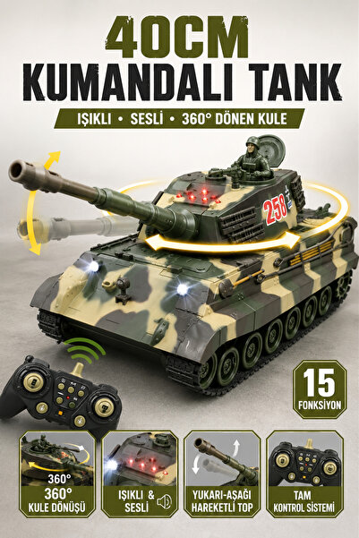 YILDIRIM OYUNCAK Uzaktan Kumandalı Şarjlı LED Işıklı Sesli Tank 40cm – 360° D...