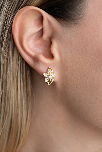 Silvano Jewelry 925 Ayar Gümüş Taşlı Çiçek Model Küpe