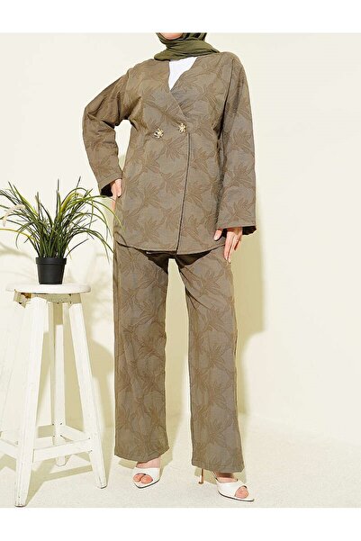 Lavanta Tekstil Leaf Pattern Floral Buttoned Suit