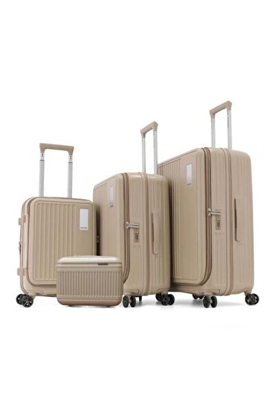 Akyat 4-piece Fiber Luggage Set with Front Opening - Beige