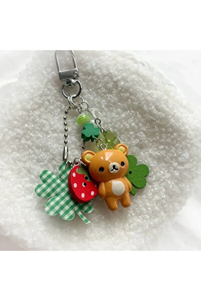 Choice K358-red Rilakkuma Handmade Resin Clover Strawberry Cute Keychain Vint...