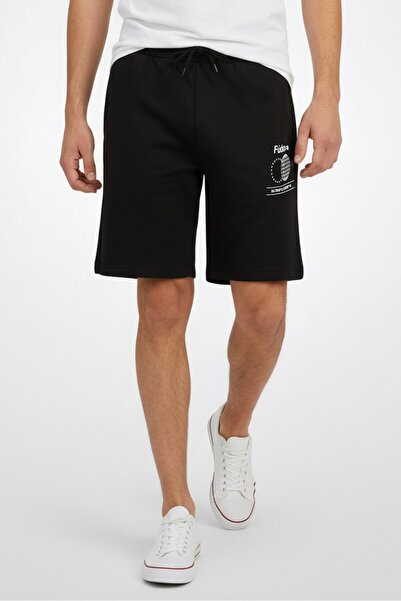 Fudo Men Graphic Print Basic Shorts, Black
