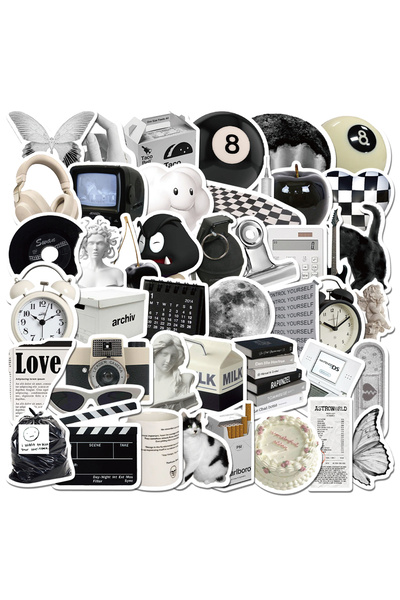 Choice 61 قطعة ملصقات بسيطة وجميلة بتصميم Ins Style Apathy باللونين الأسود وا...