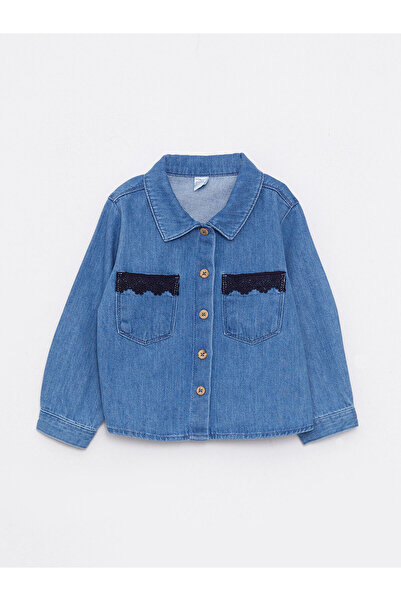 LC Waikiki Polo Collar Long Sleeve Cotton Baby Girl Jean Jacket