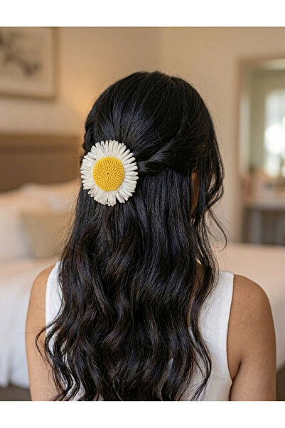 GÜLPEŞE Wicker Flowered Buckle with Embellishments, Yellow Cream Summer Buckle