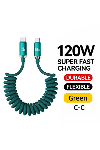 Choice6 1m C-C Green NNBILI Car Spring USB C to Type C Cable For iPhone 17 16...