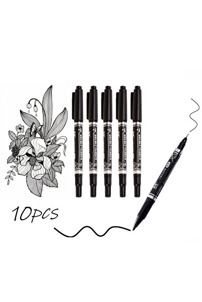 Choice 10pcs 10pcs Dual-Tip Permanent Markers – Black Ink, Fine & Thick Tips ...