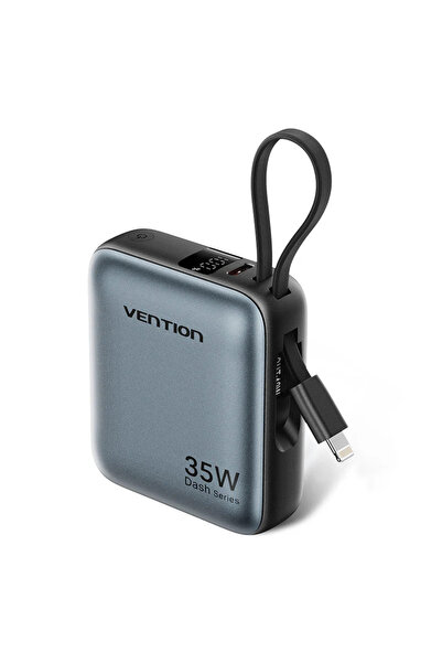 Vention 10000mAh Μίνι Power Bank (USB-C+USB-C/Lightning) με ενσωματωμένα καλώ...