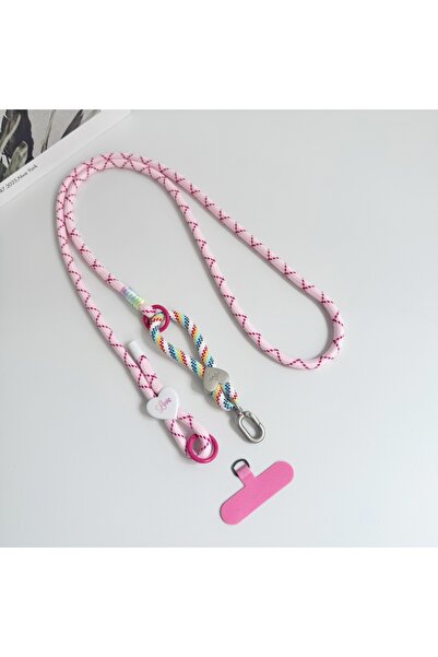 Choice6 Polyester / Nylon Pink Two-In-One Phone Lanyard With Adjustable Heart...