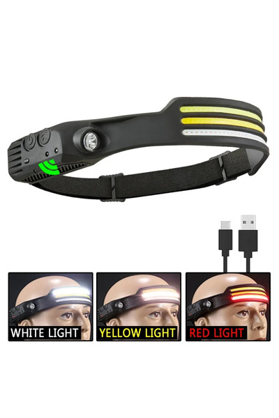 Choice5 3-White-Yellow-Red COB LED Induction Headlamp USB Rechargeable Lamp w...