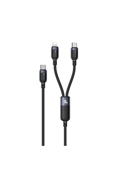 Yesido Καλώδιο CA90 Braided 2-σε-1 Type-C σε Type-C & Lightning 100W 1.2m Μαύρο