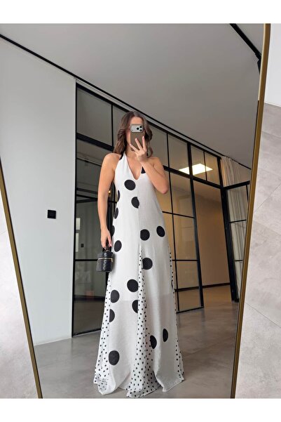 BB Bensu Buyruk Tie-Necklace Polka Dot Maxi Dress