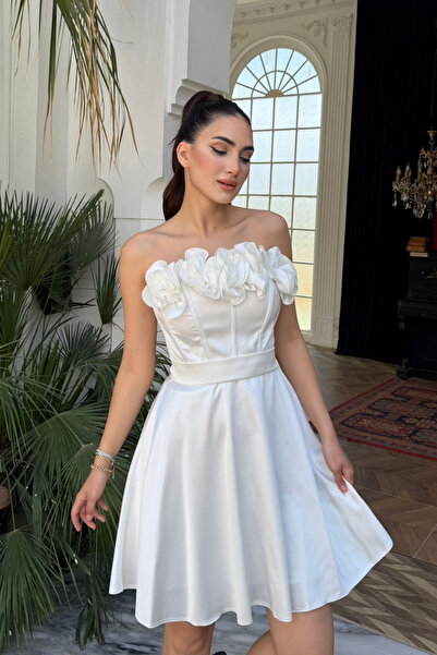 Sindimoda Blanca Straplez Gül Detay Mini Elbise 1101