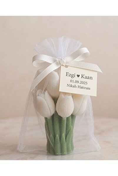 TwoTails.Studio Özel Tasarım Çiçek Mum - Tüllü ve İsim Etiketli Nikah, Nişan,...