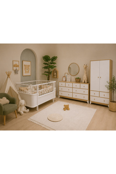 Koza %100 MDF Ahşap Bonnie Mini (Large) Bebek Odası (2 Kapılı Dolap& 8 Çekmec...