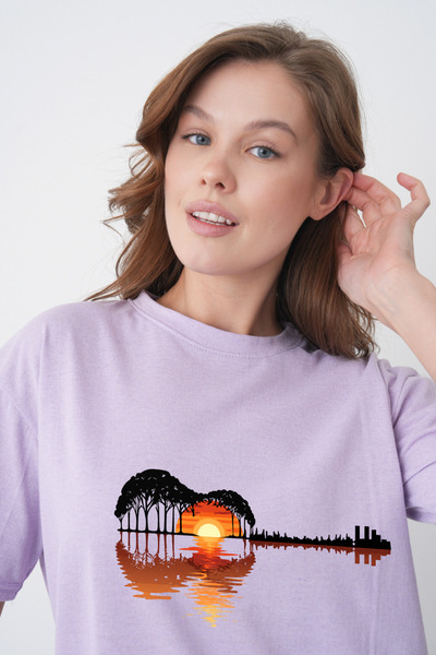 TREND EMMODA Tricou casual de damă, liliac, cu decolteu rotund, cu imprimeu g...