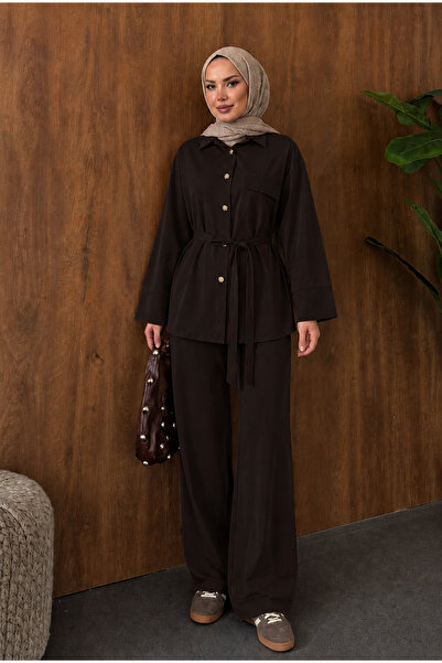 moda paketi Women's Belted Shirt and Pants Set – Comfortable Fit Islamic Clot...