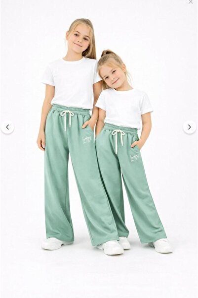 aykidsclup Pantaloni de trening pentru fete, verde mentă, cu picior larg – Pa...