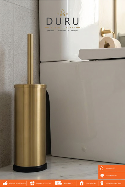 PASLANMAZ ÇELİK TUVALET KLOZET FIRÇALIĞI MAT GOLD KAPLAMA