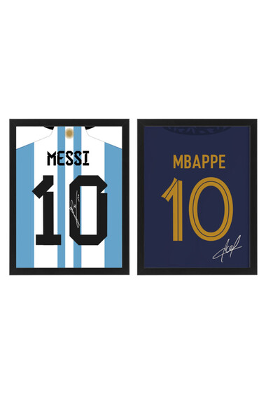 Boomah Accessories Set of 2, Messi and Mbappe Autographed Jersey Poster with ...