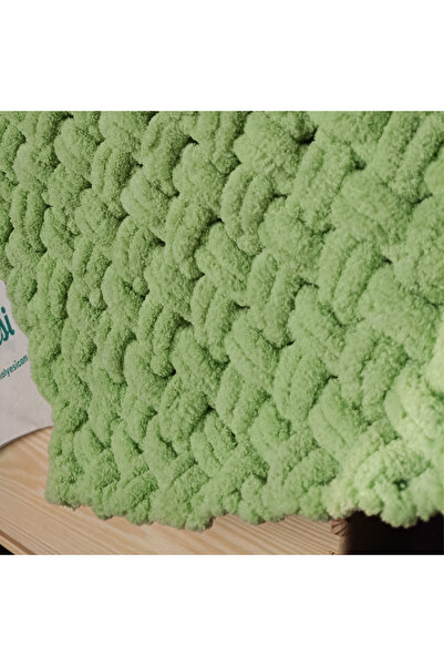 Elizi Atölyesi Alize Puffy Hand Knitted Mint Green Baby Blanket 90X90 cm