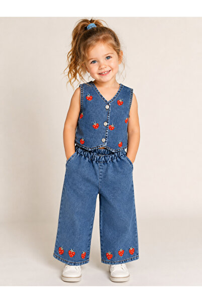 Çilek Strawberry Girl's Denim Two-Piece Set2/5 Years Old