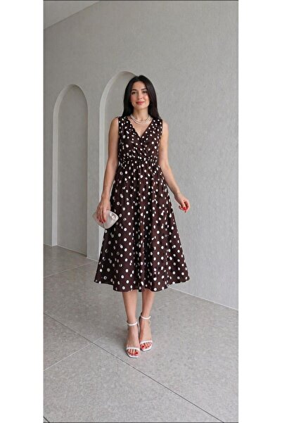 EGZOTİK ASORTİK Polka Dot Pattern Midi Dress